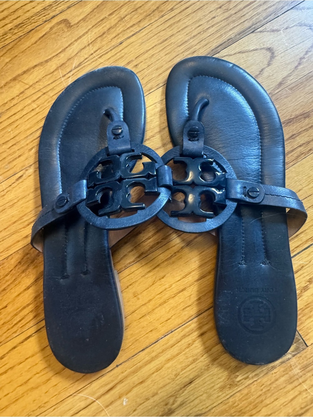 Navy Tory Burch Leather Sandals | Size 6.5